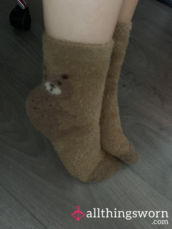 Fuzzy Socks With Bears BROWN