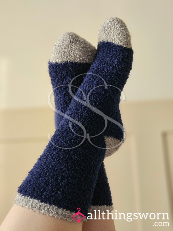 “Fuzzy Tease” – Navy Fluffy Lounge Socks