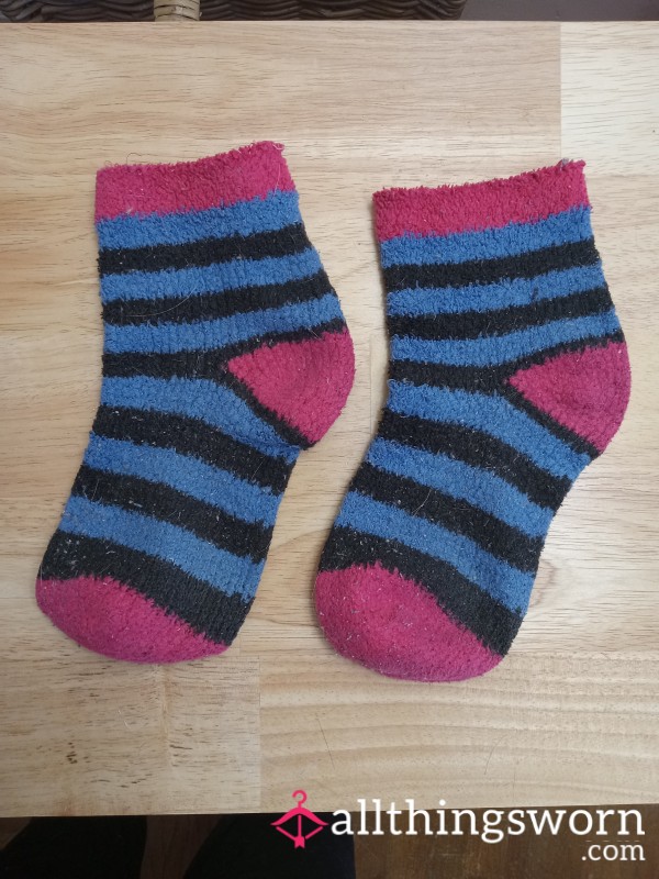 Fuzzy Tri Colored Striped Socks (3 Day Wear)
