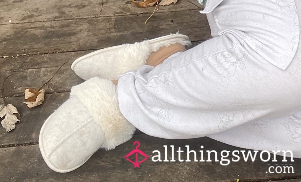 Fuzzy White Slippers