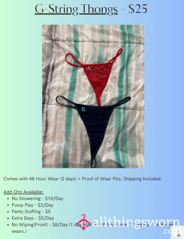 Pick A Pair - G String Thongs - 48 Hours. Longer Available