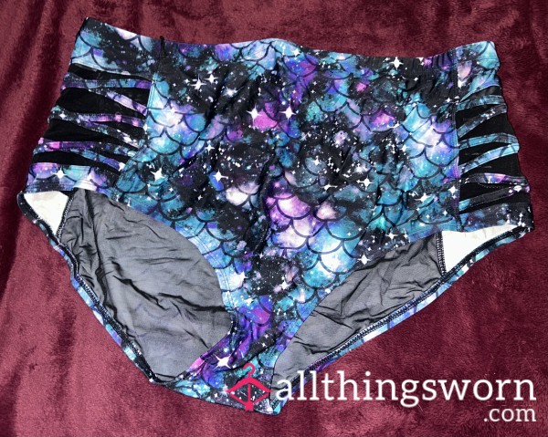 ~GALAXY MERMAID SCALE HIGH WAIST MESH SIDE SWIM BOTTOMS~