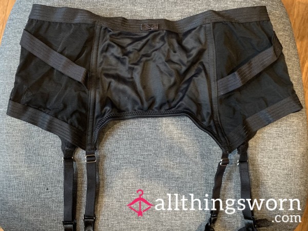 Garter Belt | Black Mesh And Satin | Silver Hardware