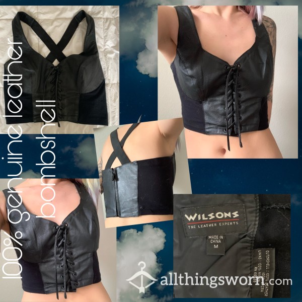 GENUINE LEATHER BOMBSHELL | Vintage | Well Worn | Leather Corset