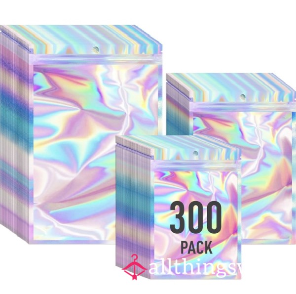 Get Me: 300 Pack 3 Size Resealable Mylar Holographic Bags