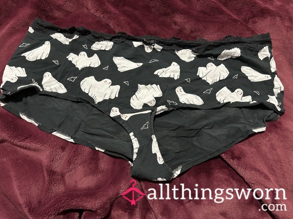 ~GHOSTY & LIL BATS BLACK COTTON LACE TRIM BOYSHORT PANTY~