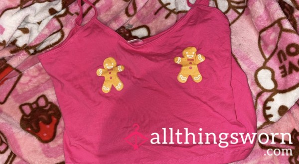 Gingerbread Boobies Pink Christmas Xmas Tank Top Pajama Top (large - Extra Large) 💗⛄️❄️