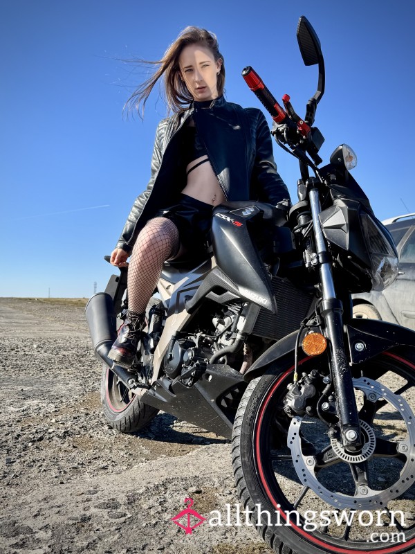 Girl Biker In Fishnets