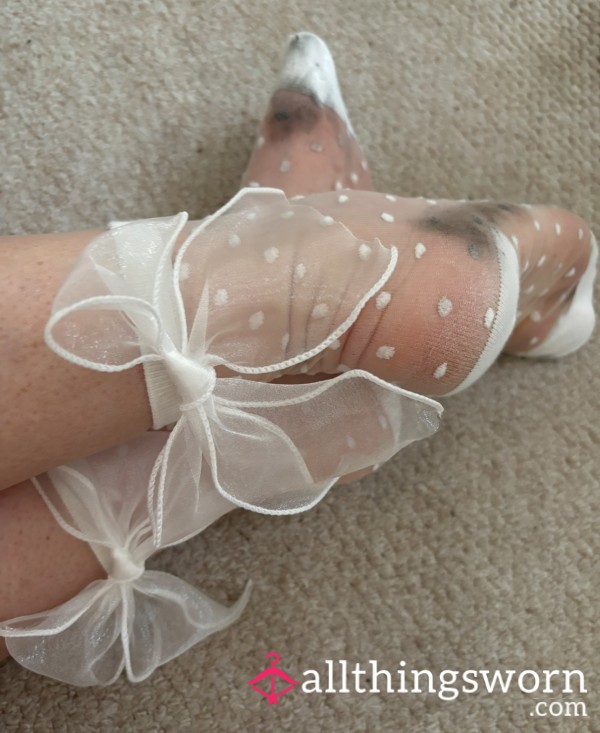 Girlie Spotty White Socks With Bows A Foot Lovers Dream 🧦