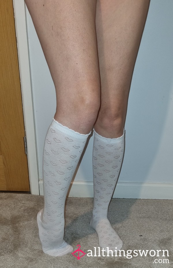 💕 Girly Heart-Patterned White Socks – Worn Just For You