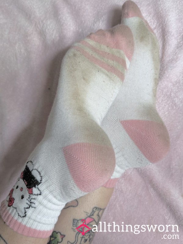 Girly Pink And White Sports Hello Kitty Socks