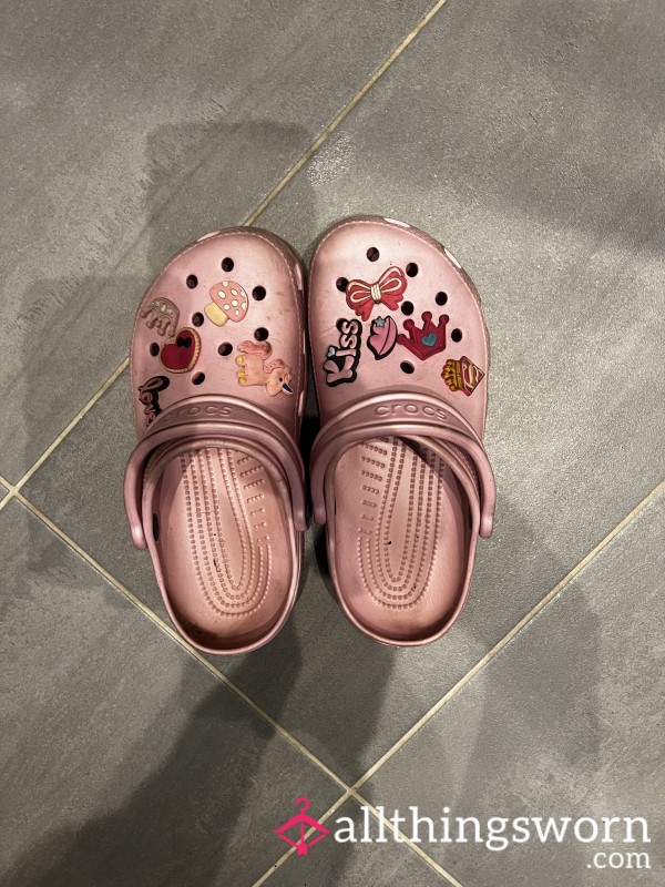 Girly Pink Crocs W/Jibitz - Size5 - Worn For Over 4 Years