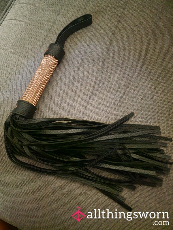 Glam Leather Whip With Gold Diamantes