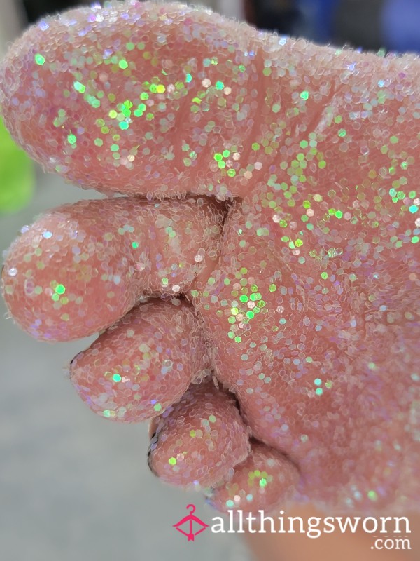 Glitter Foot, Sticky Glue Foot Into Bucket Of Glitter
