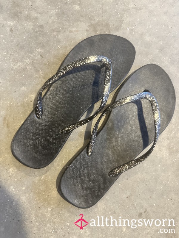 Glittery Worn Flip Flops