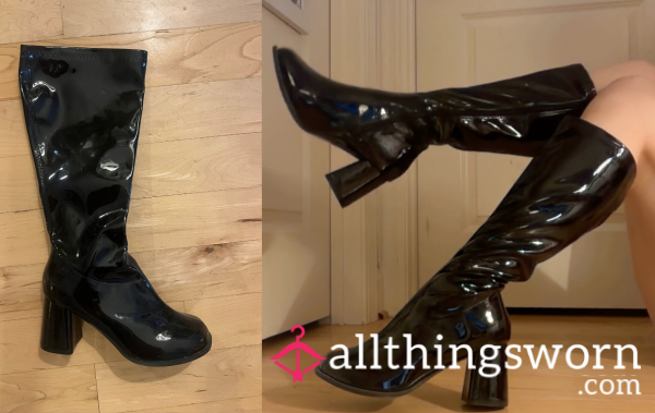 Glossy Black Knee-High Boots