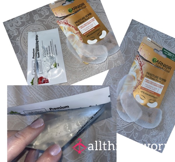 Goddess Mini Pamper Bundle | Used Teeth Whitening Strips, Extra Sp*t | Used Eye Sheet Mask