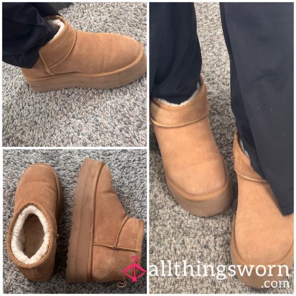 Goddess Suede Platform Ultra Mini Ankle Boots Midwest Winter Wear 1 Year Grippy Soles