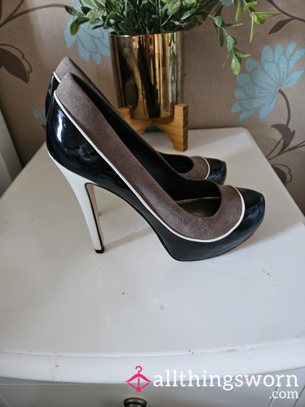 Goddesses Heels Worn Many Times Black With Biege Suede Trim Size 4 Ideal For All You Foot Worshippers And Sissys
