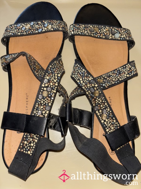 Gold And Black Sandals