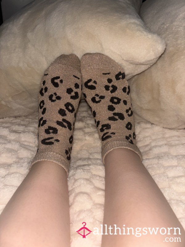 Gold Cheetah Print Ankle Socks