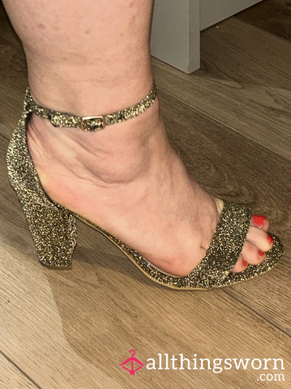 Gold Glitter Ankle-Strap Heels – Properly Worn ✨