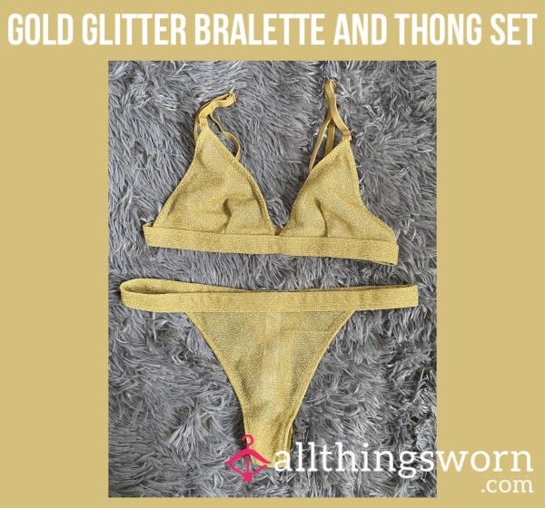 Gold Glitter Bralette And Thong Set✨