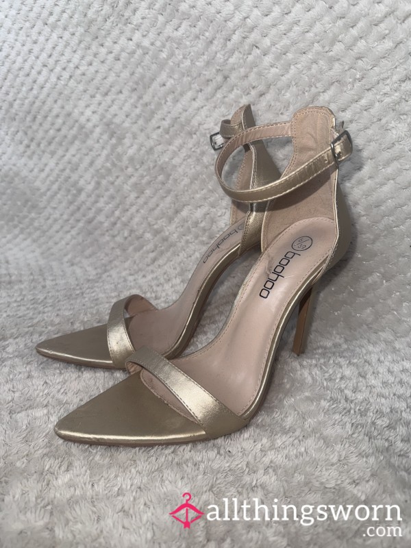 Gold Stiletto Heels, Worn Well