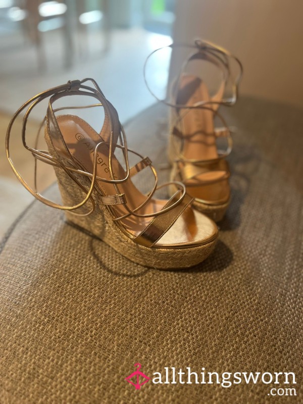 Photo Of Me In My Gold Lace Up Wedges