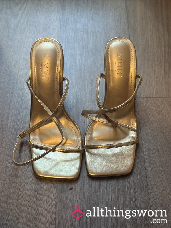 Golden Curvy Goddess Heels (UK 8) – Worn Clubbing, To A Wedding &...? Guess Where I’ve Had S** In These & Get £5 Off!
