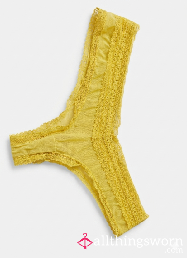 Golden Honey: Sheer Yellow Lace Thong
