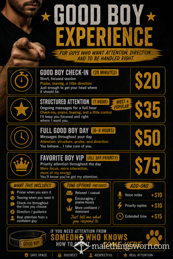 "Good Boy Experience" - For Guys Who Want Attention, Direction, And To Be Handled Right