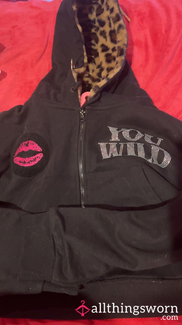 (Large) Good Dumb Jersey Shore You Wild Y2K Mcbling Bad B!tch Cropped Leopard Print Hoodie Jacket 💖🐆