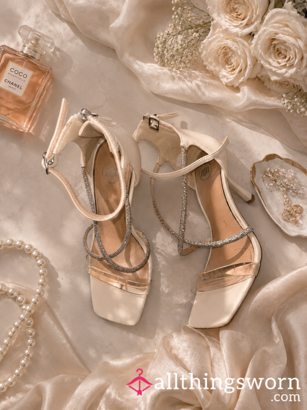 Gorgeous Beige Diamanté Heels, Size 5