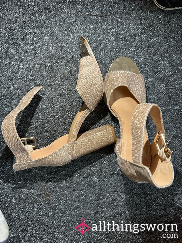 Gorgeous Gold Sparkly Worn High Heels