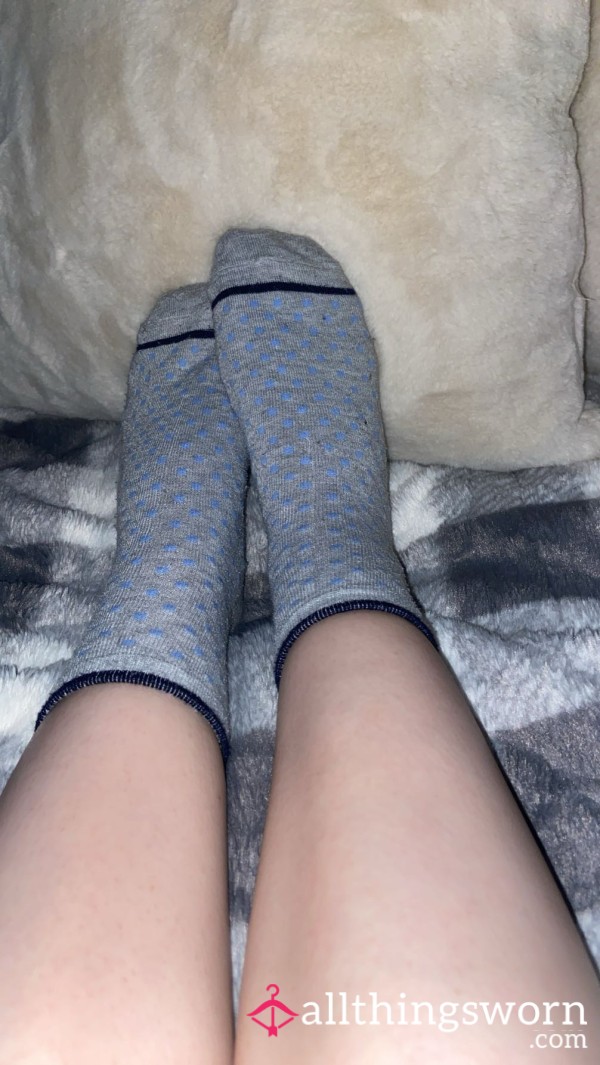 Gray And Blue Polkadot Socks!