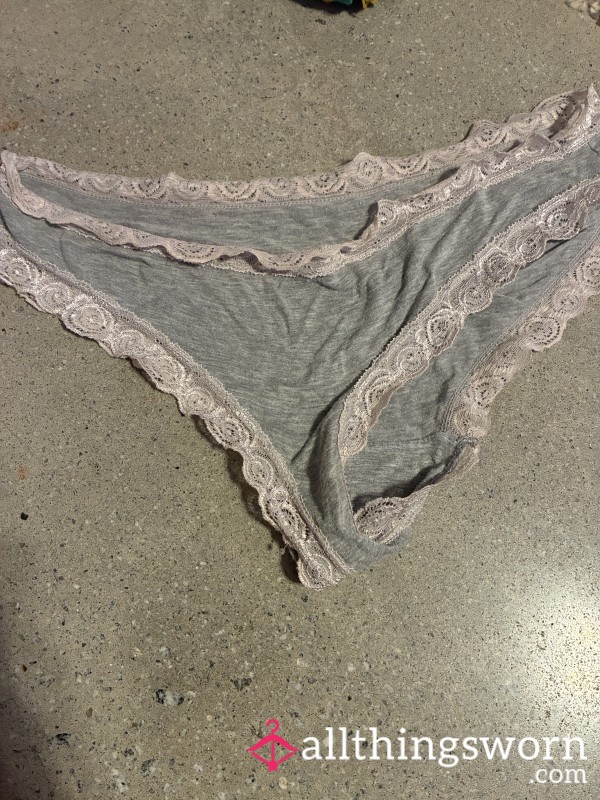 Gray And White Lace Panties