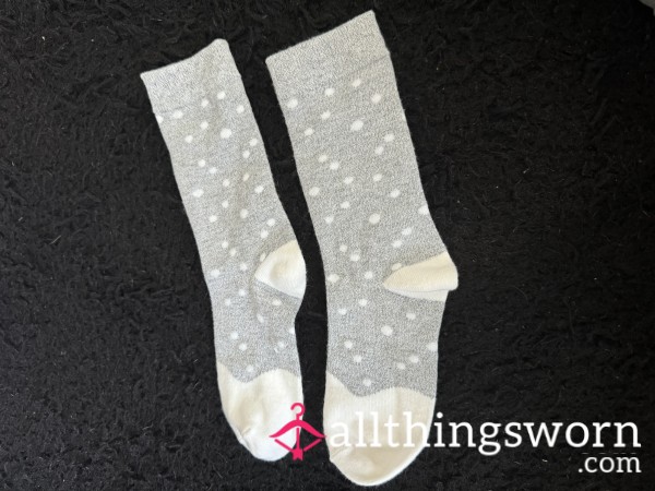 Gray And White Polka Dot Socks! 🩶🤍
