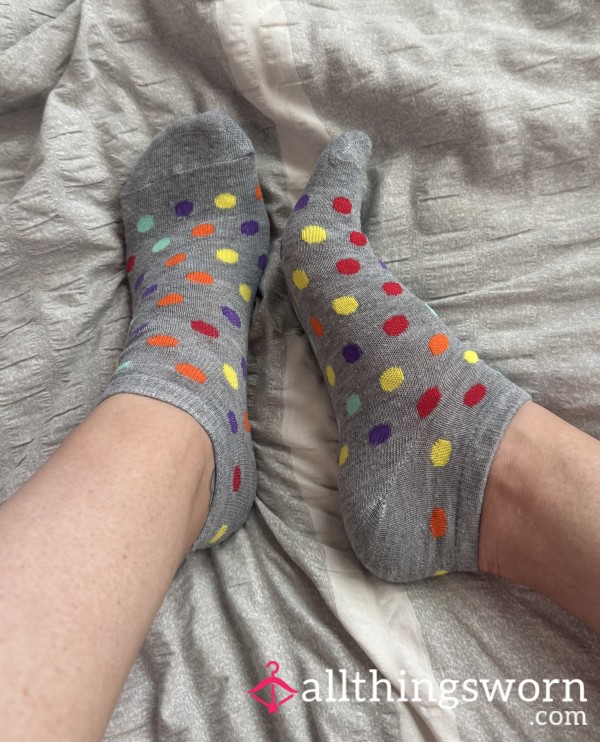 Gray Ankle Socks With Colorful Polka Dots ❤️💚💛🧡 | 4-Day Wear, Shipping Included $30