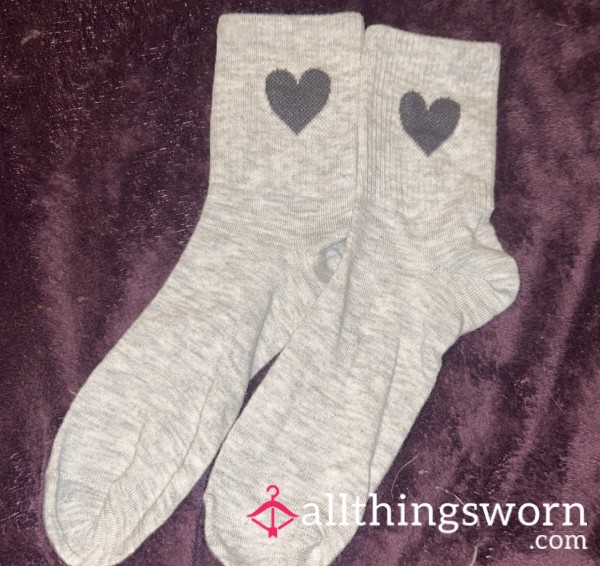 Gray Heart Crew Socks