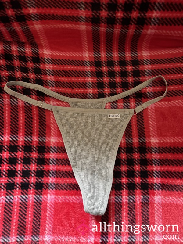 Gray Ribbed Cotton Gstring, XL