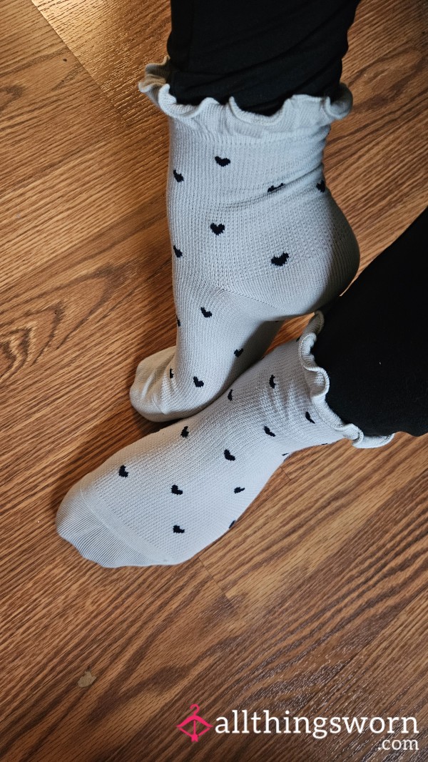 Gray Ruffle Socks With Black Hearts 🖤