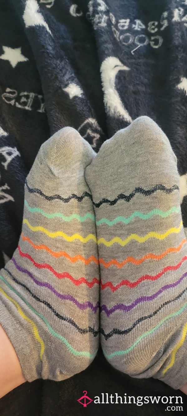 Gray Socks With Rainbow Design