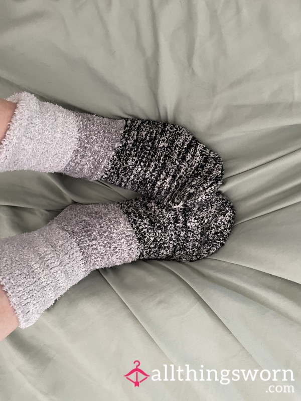 Gray Striped Fuzzy Socks