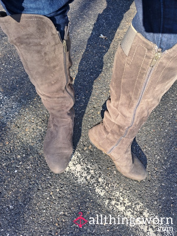 Gray Suede Knee High Boots