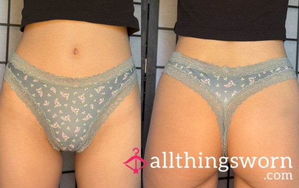 Gray Thong With Flowers