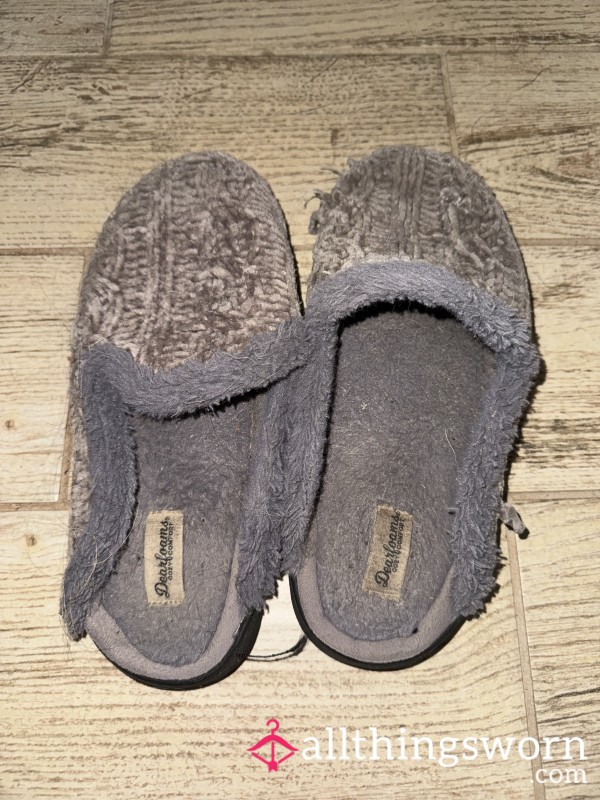 Gray Used And Worn Old House Slippers