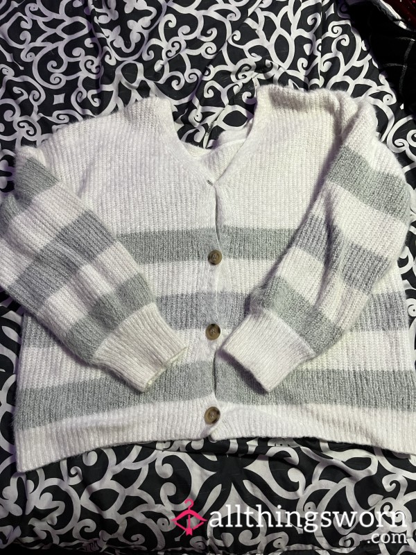 Gray & White Fuzzy Sweater