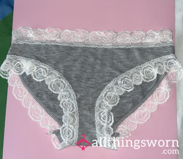 Gray/White Lace Trimmed Panties