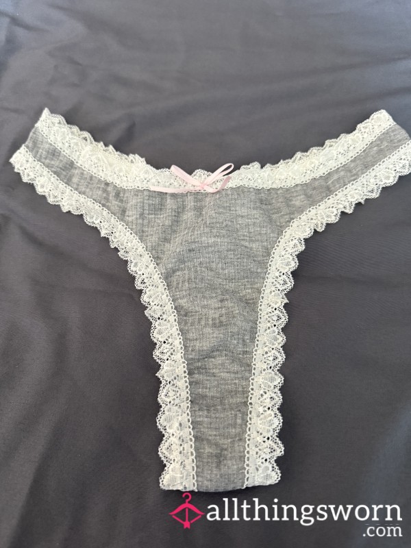 Greay Thong With Lace Trim